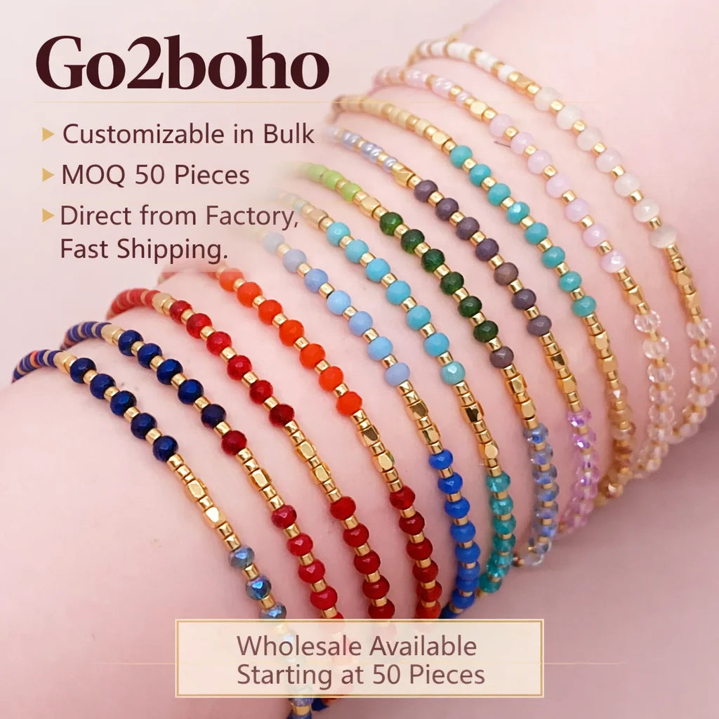 Go2boho Handmade Adjustable Boho Bead Bracelets Tiny Glass Beads & Pearl Lucky Crystal Jewelry for Women & Men Holidays New Year