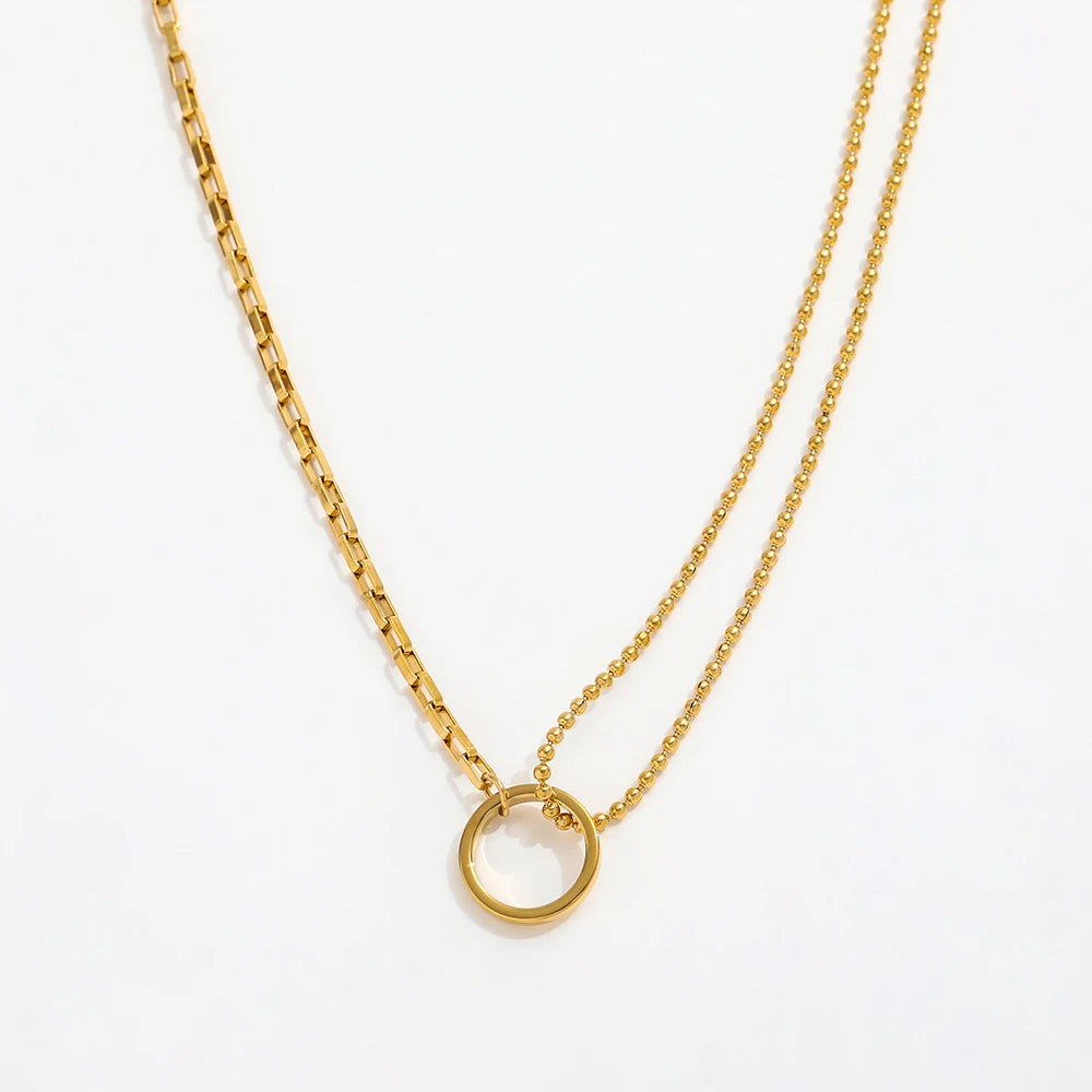 Fenny 18K Gold Plated Non Tarnish Simple Stylish Circle Asymmetric Pendant Choker Necklace Stainless Steel Jewelry Wholesale