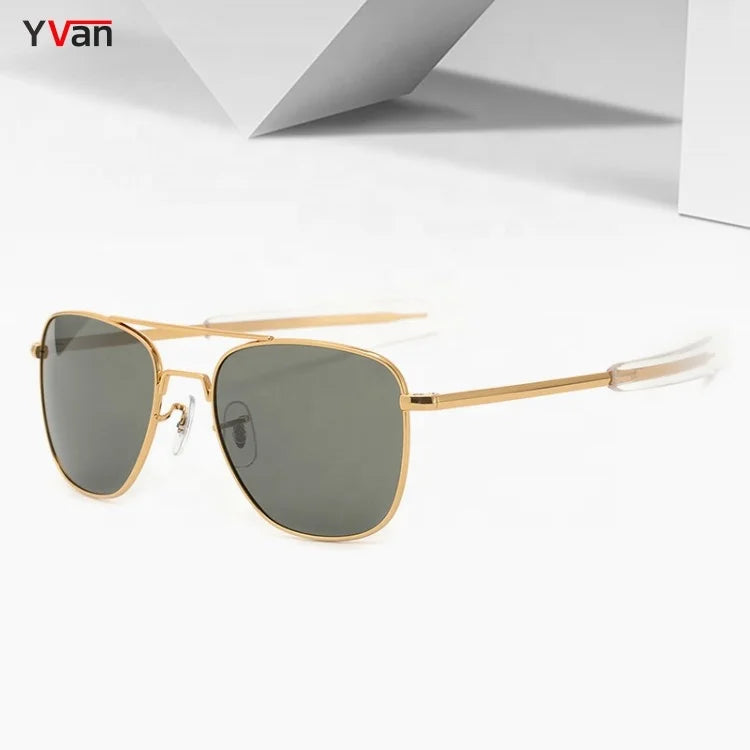 New Arrival Gold Frame Metal Sunglasses Double Bridge Square Shades for Men with Fashionable Tac Lenses