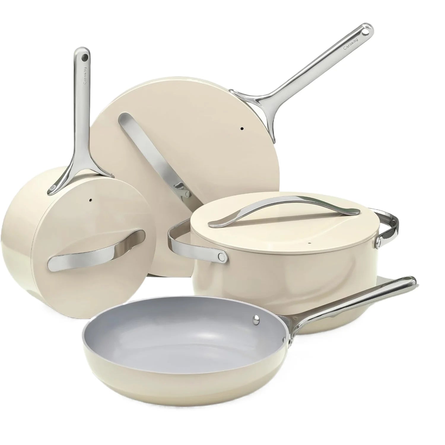 7-Piece American Style Nonstick Ceramic Cookware Set with 3 Lids Oven Safe Kitchen Storage All Stovetop Compatible Custom Logo