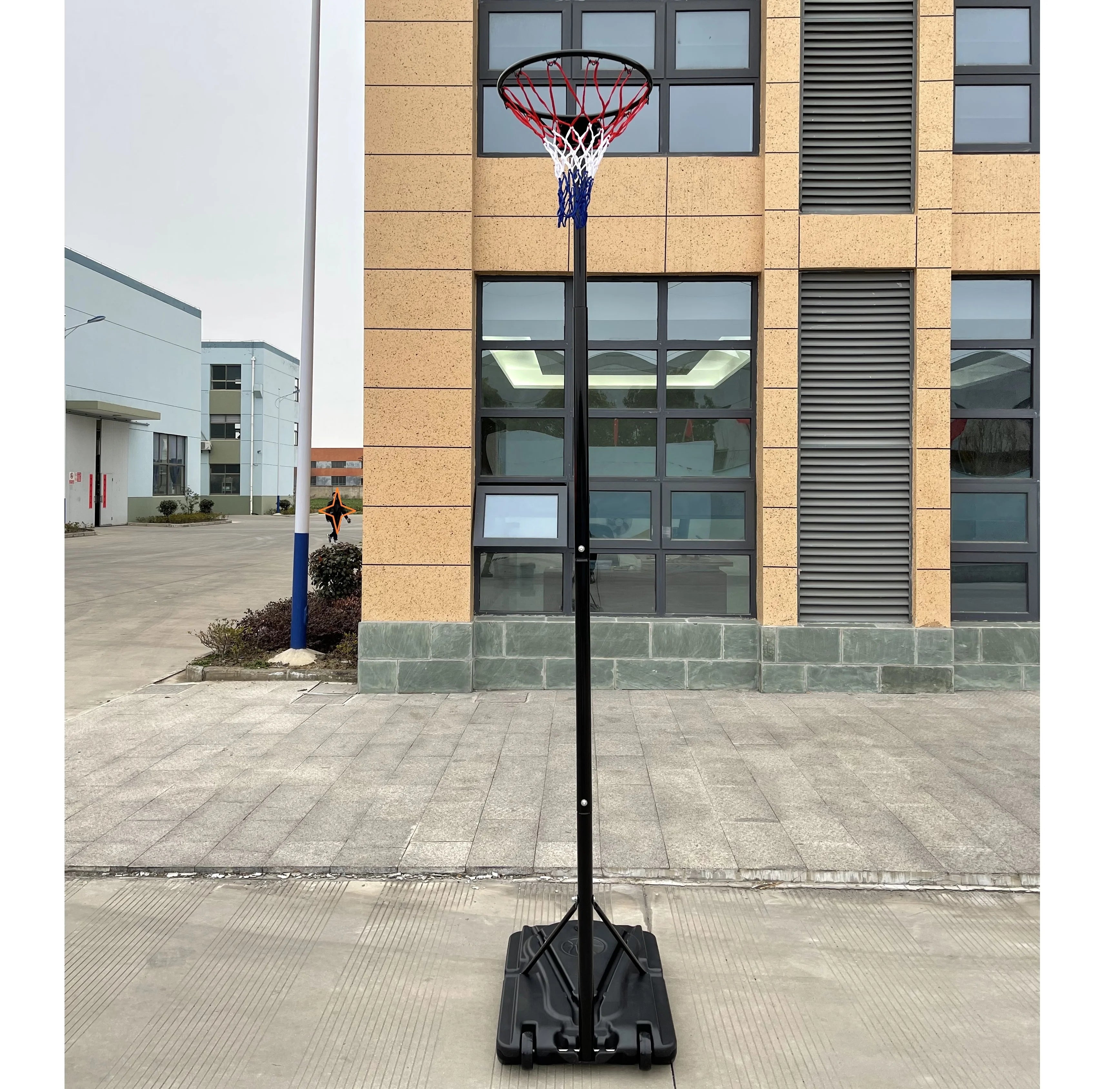 Height Adjustable 5.5ft 10ft Junior Netball Post Stand Basketball Hoop Powder-coated Steel HDPE Construction Black Pole Outdoor