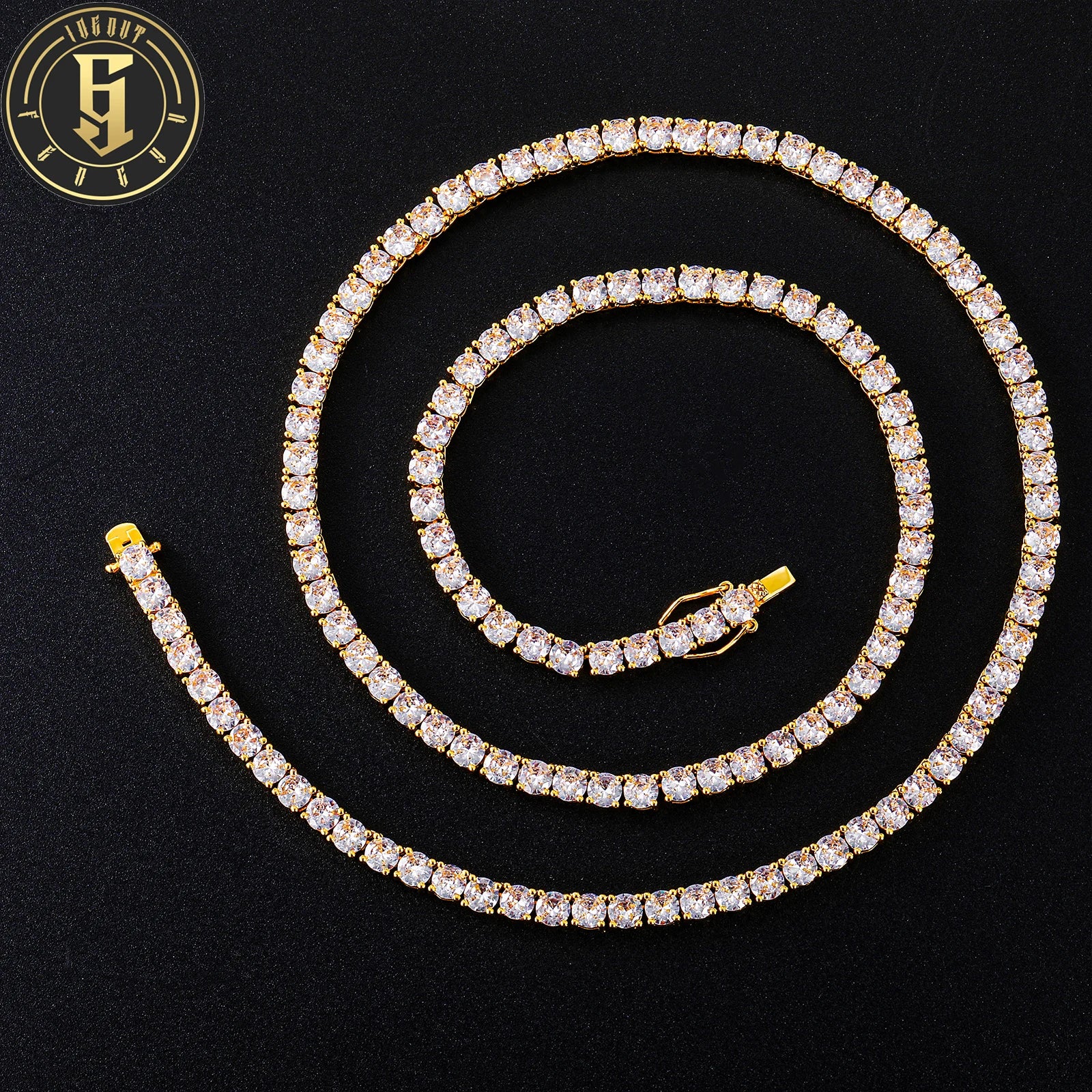Fashion Mens 3mm-5mm Iced Out Tennis Necklace Luxury 18K Gold Plated Brass 5A CZ Hip Hop Jewelry Tennis Chain
