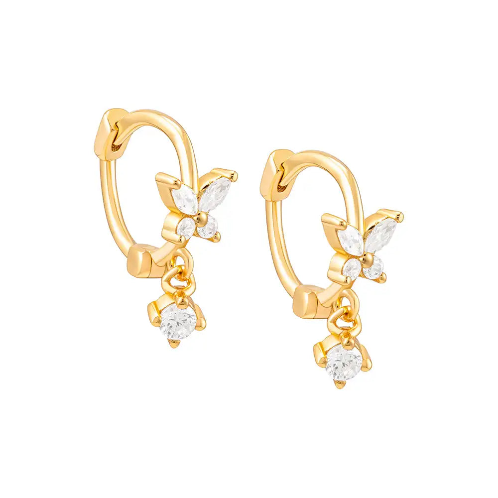 Gemnel Cute & Dreamy Design Violet/amethyst High Grade Zircons butterfly Pattern Silver Hoop Earring
