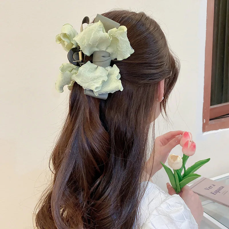 Wholesale Fashion New Simple Style Pleated Women Hair Accessory Handmade Fabric Cover Big Bow Hair Claw Clip