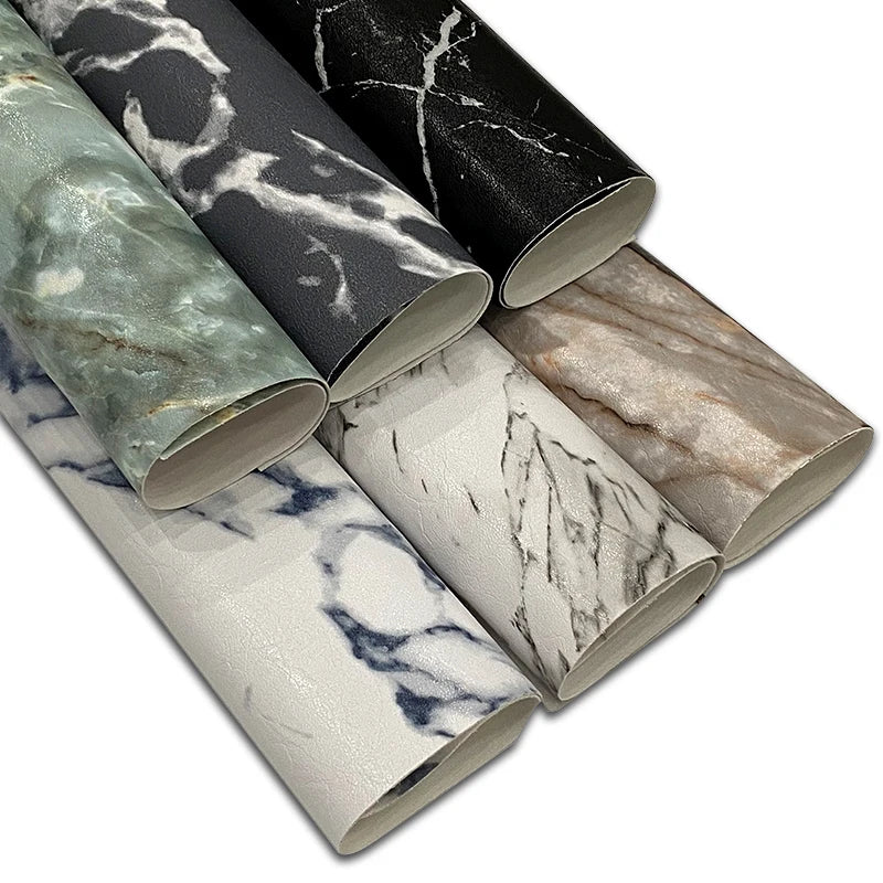 White Marble Grain Black Marble Printed Color PU Faux Leather Fabric Roll for Making Pad Protective Cover