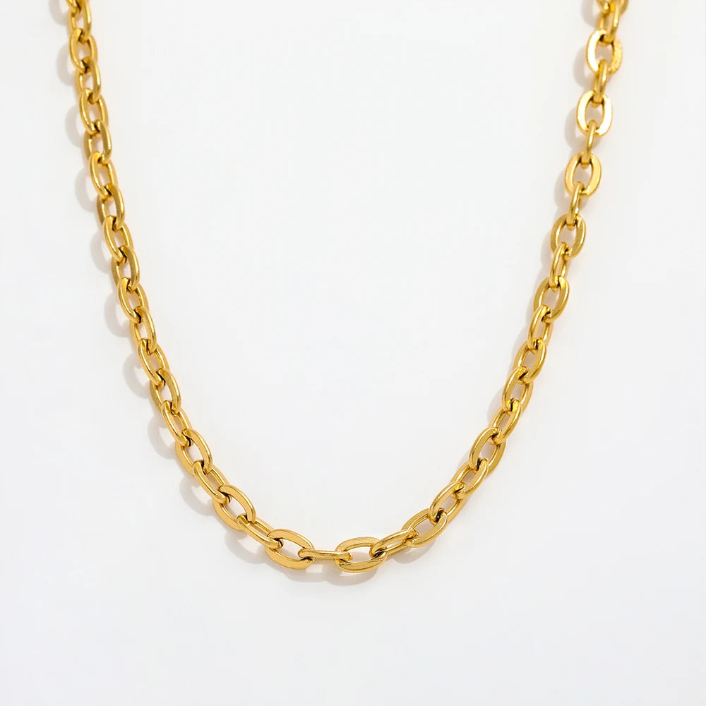 Joolim Jewelry 18K Gold Plated Long Paperlink Chain Choker Necklace Stainless Steel Jewelry Wholesale