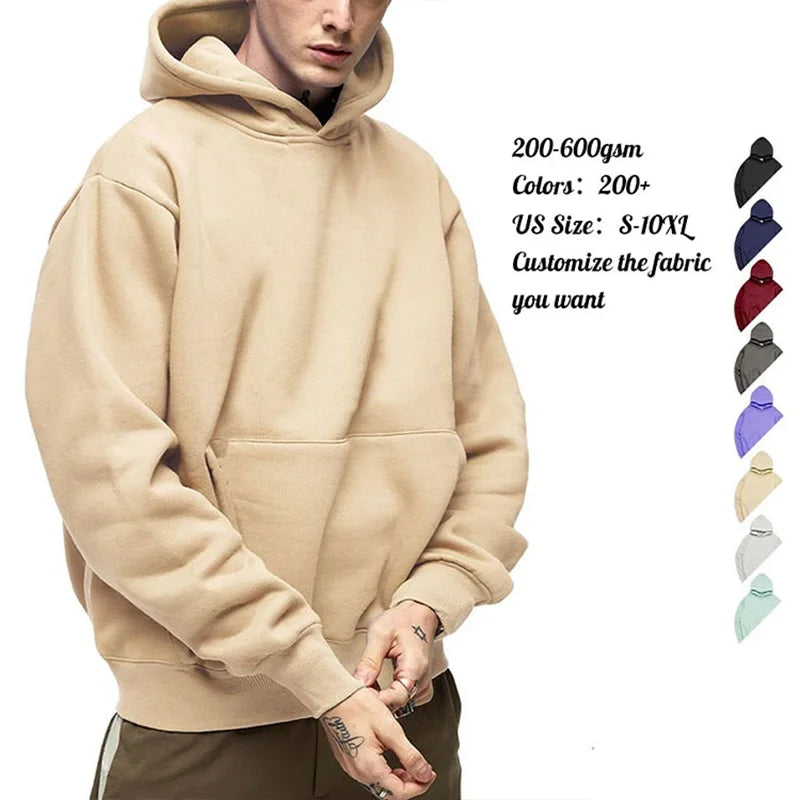 Wholesale 350g Heavyweight Luxury Oversized Puff Pullover Custom Print Screen Hooded Men's Fleece Hoodies