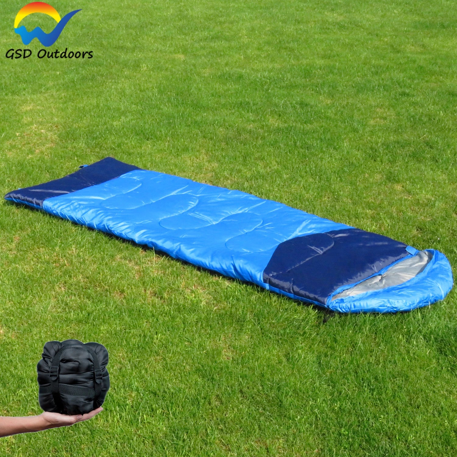 GSD Outdoors New Style Camping Envelop Sleeping Bag With Hood Outdoor Waterproof Splicing Adult Double Washable Sleeping Bag