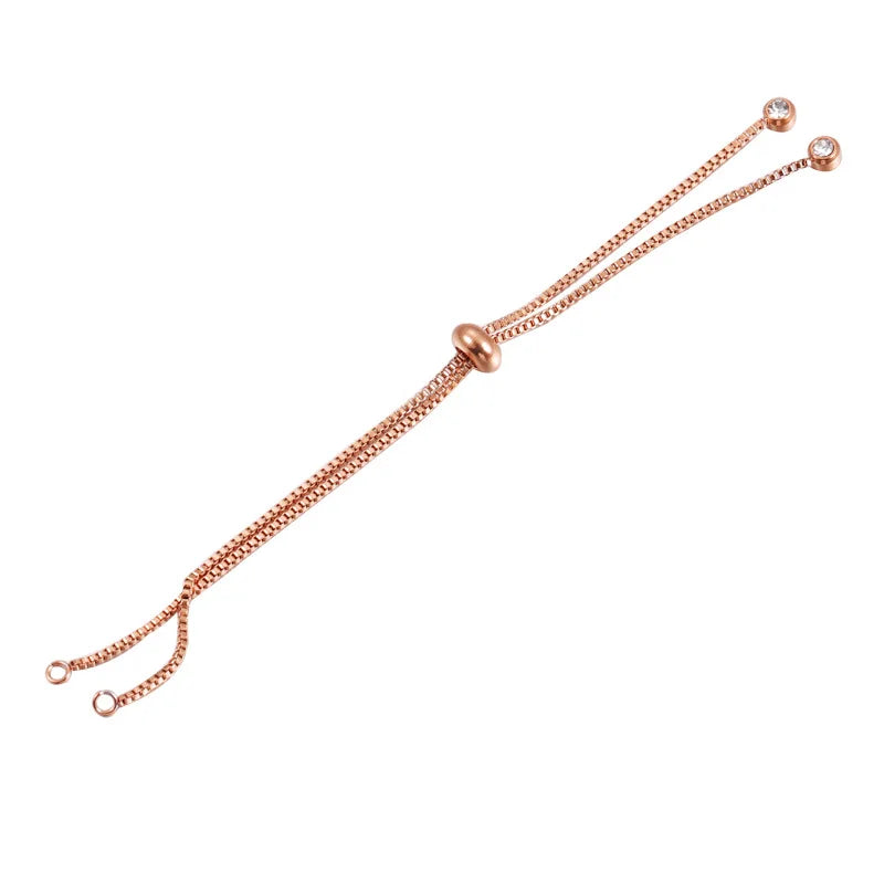 Adjustable Stainless Steel Double Rolo Chain Slide Bracelet Jewelry Making Accessory with Rubber Bead Chain Connector