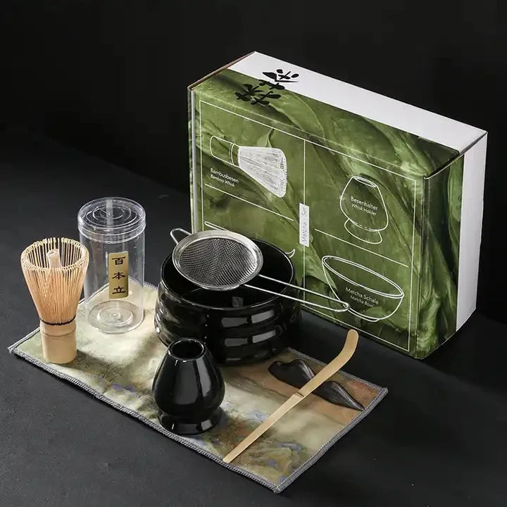 Traditional Japanese Matcha Tea Set 7 Bamboo Whisk and Ceramic Whisk Holder Matcha Bowl and Ceremony Kit