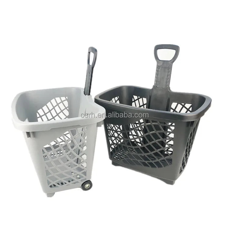 RH-BPR43  560*400*430 /680 mm  Black Color 43L Collapsible Shopping Basket With Push Handle