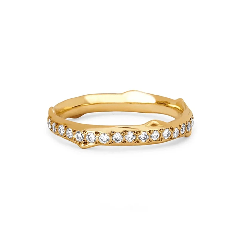 Korean Style Unique Exquisite 925 Silver 14K Gold Plated Rose Thorn Pave Zircon Eternity Band Rings Certified Rhodium Plated