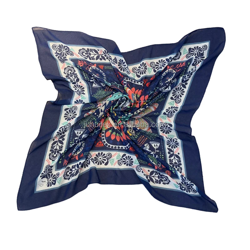 Wholesale 80*80cm Silk Chiffon Scarf Digital Printed  Women  Satin Silk Neck Scarf Silk Bandana