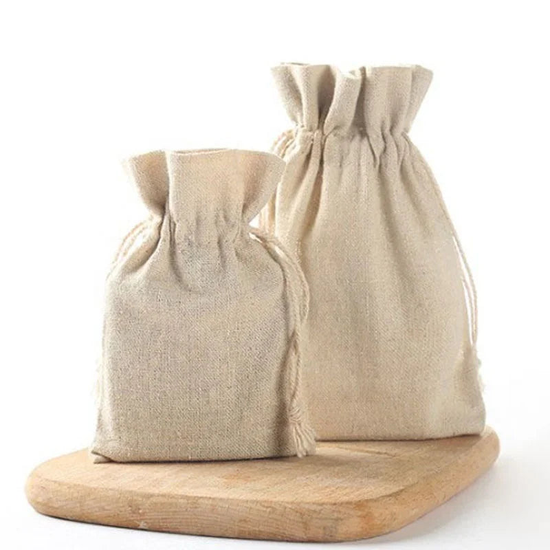 Recycle Eco Friendly Jewelry Gift Custom Logo Candy Favor Makeup Linen  Drawstring Bags Pouch Wholesale