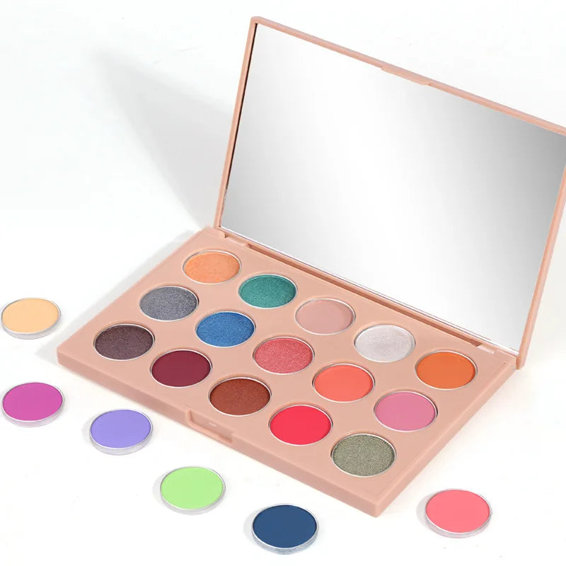 Wholesale 15 Color Premade Eye Shadow Palette High Pigmented Vegan Custom Labels Create Your Own Powder Form Makeup