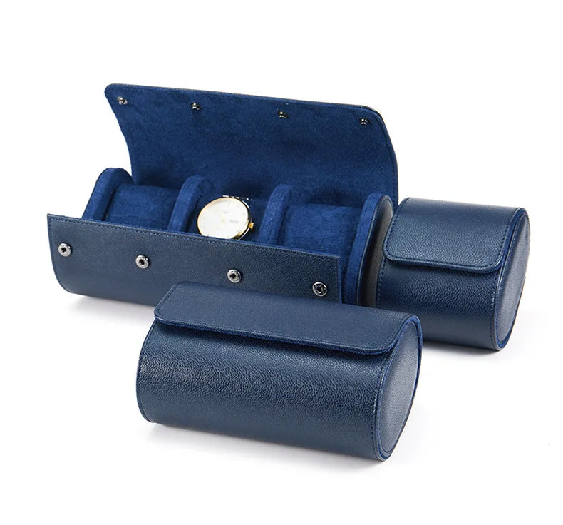 Aimgal Eco-Friendly 3-Slot Synthetic Leather Watch Display Box Roll Travel Case Double-Layer Design Custom Logo for 1-3 Watches