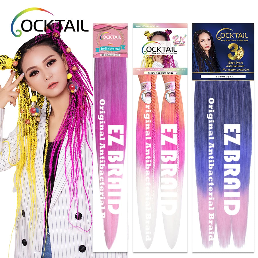 16 18 20 24 26 28 30 Inch Ombre Easy Braid Pre Stretched Braiding Hair 18 to 36 Inches Bulk Synthetic Hair Fiber for Braiding