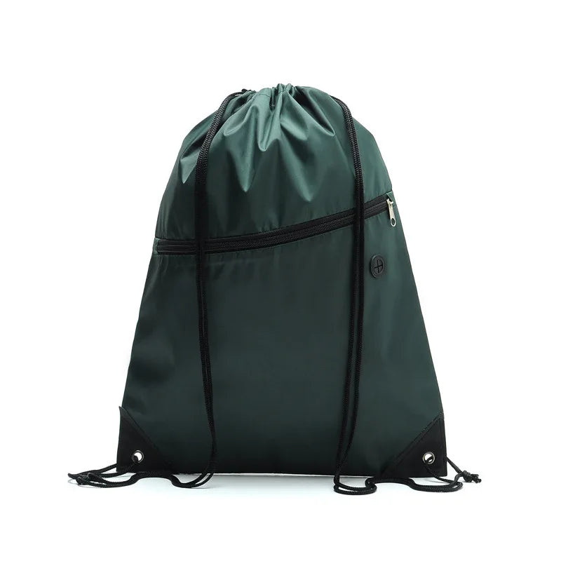 Polyester Portable Packing Stuffs Pull String Drawstring Bags Printing Custom Logo Drawing String Bag Backpack with Zipper