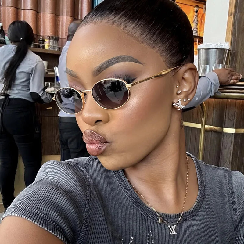 UNOC New Fashion Style Unisex Sun Glasses Luxury Design Retro Gold UV400 Summer Outdoor Shades Women Metal Sunglasses