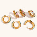 Ding Ran High Fashion Enamel Four-Leaf Clover Huggie Earrings Stainless Steel Cute Earrings