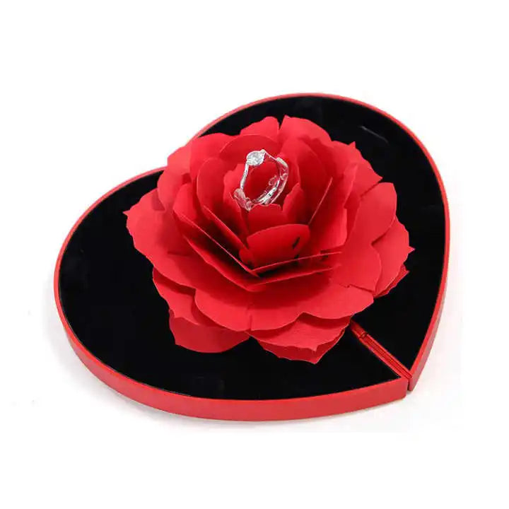 Valentines Day Gift 2024 Romantic Preservation Gorgeous Plastic Red Heart Shape Rose Flower Box for Ring