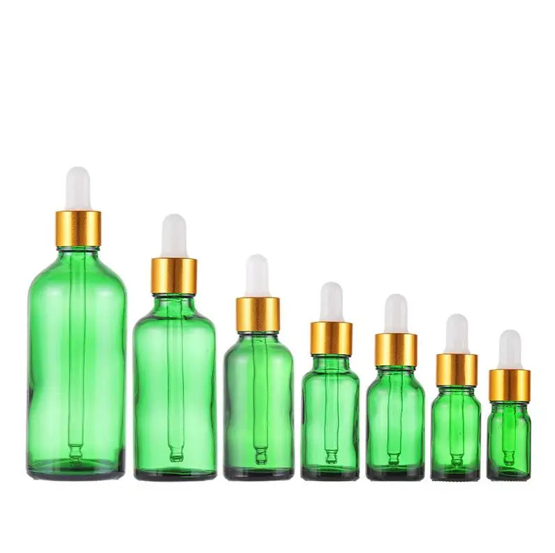 Custom Green Glass Essential Oil Bottle Serum Dropper 5ml 10ml 15ml 20ml 30ml 50ml 100ml for Cosmetic Packaging MOQ 100pcs