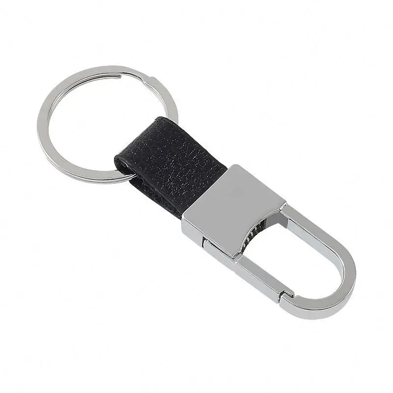 Wholesale Promotional Custom logo Shape Letter Creative Small Gifts Men Classic Metal Leather Black Car Keychain