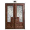Foshan Factory Best Price Entry Swing Door Waterproof Villa Exterior Full Solid Wood Carving Walnut Plastic Material Traditional