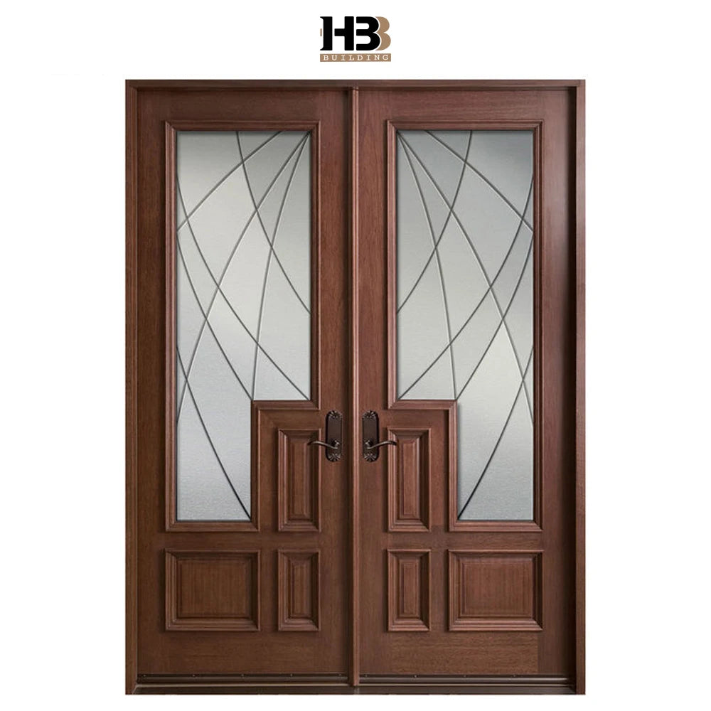 Foshan Factory Best Price Entry Swing Door Waterproof Villa Exterior Full Solid Wood Carving Walnut Plastic Material Traditional
