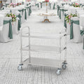 3-Tiers Stainless Steel Dining Trolley Serving Cart Restaurant Trading Square Tube Service Food Trolley Cart for Hotel Use