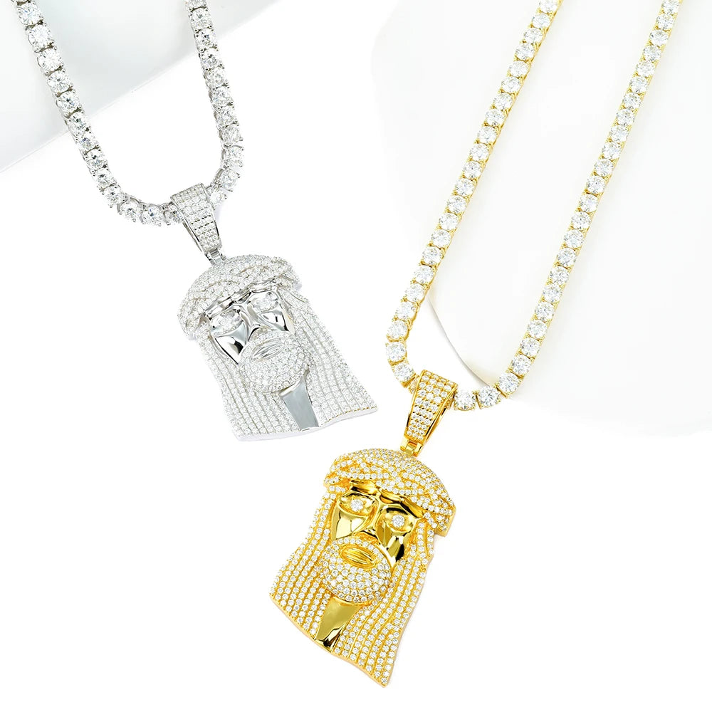 Custom Men's 925 Sterling Silver Jesus Pendant Hip Hop Style Ice Out Moissanite Rhodium Plated Fine Pendants & Chains