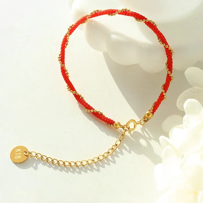 2023 New Style Red Rope Good Lucky Pendant Stainless Steel Bracelet Jewelry Pulsera De Acero Inoxidable