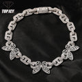 16mm butterfly Women Cuban Link Chain Box Safty Clasp White Gold Plated Full CZ Diamond Iced Out Bling Hip Hop Cuban Chain