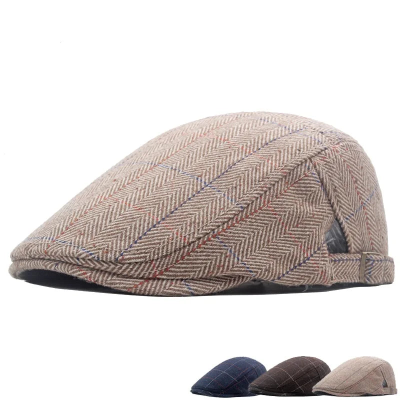 British Retro Men Autumn Winter Casual Ivy Hats Tweed Adjustable Head Circumference Newsboy Hat Ivy Cap