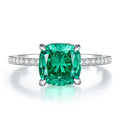 925 Sterling Silver 9mm Emerald Green Square Cushion Cut Cubic Zirconia Ring