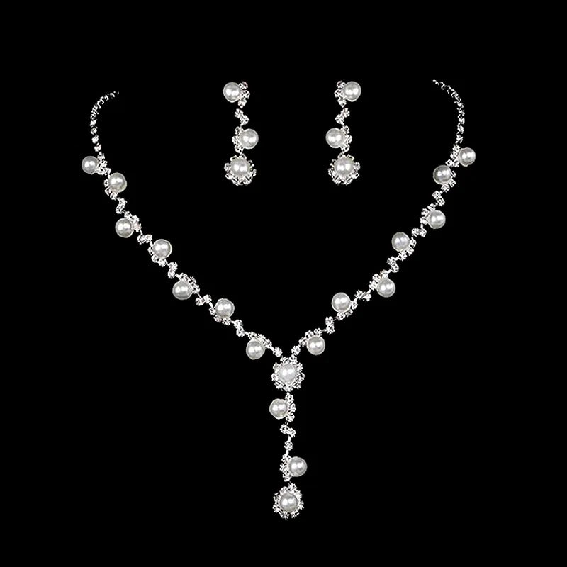 DAIHE New Fashion the Bride Diamond Two-Pieces Set Earrings Necklace Women Jewelry