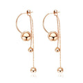 2022 European Fashion Stainless Steel Tassel Bead Earring Rose Gold Glossy Round Bead Earring for Girls