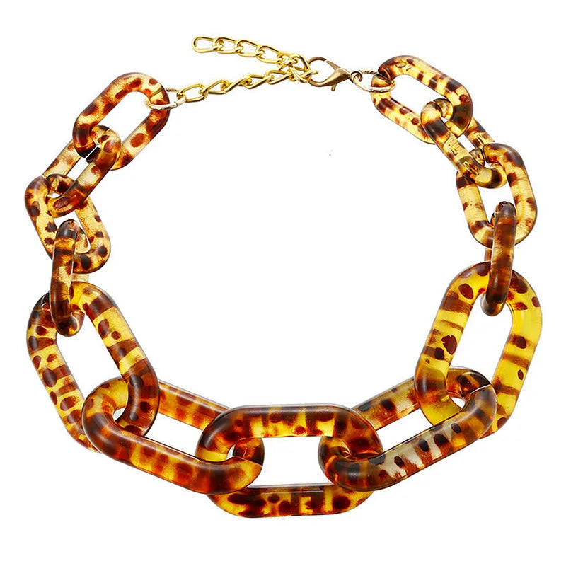 Personality Style Leopard Print Necklace Punk Multicolor Chunky Large Acrylic Chain Link Choker Necklace Party Jewelry