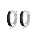 Factory Silver Black Hoop Earrings for Women 100% 925 Sterling Silver Enamel Drop Oil Earring Party Fashion Jewelry SCE1047
