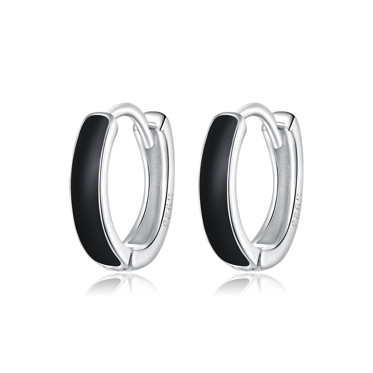Factory Silver Black Hoop Earrings for Women 100% 925 Sterling Silver Enamel Drop Oil Earring Party Fashion Jewelry SCE1047