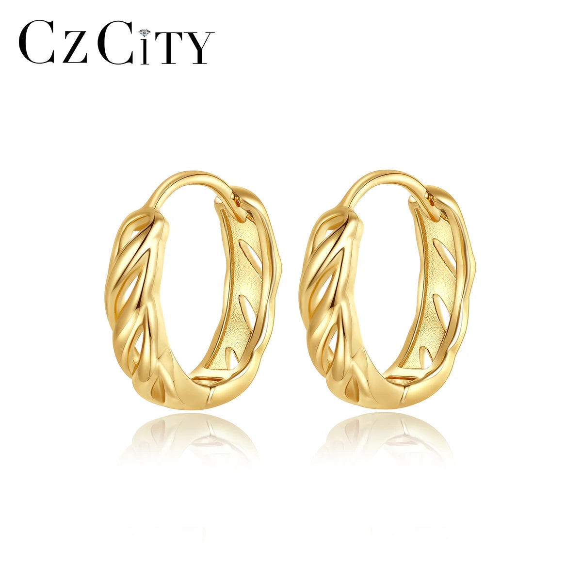 CZCITY Fashion Sterling Silver Hook 925 Unique Statement Simple Vintage for Woman Gold Earring Hoop