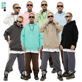 100% Cotton 350 Gsm Heavy Weight No Pocket Pullover French Terry Plus Size Oversize Blank Hoodie for Men