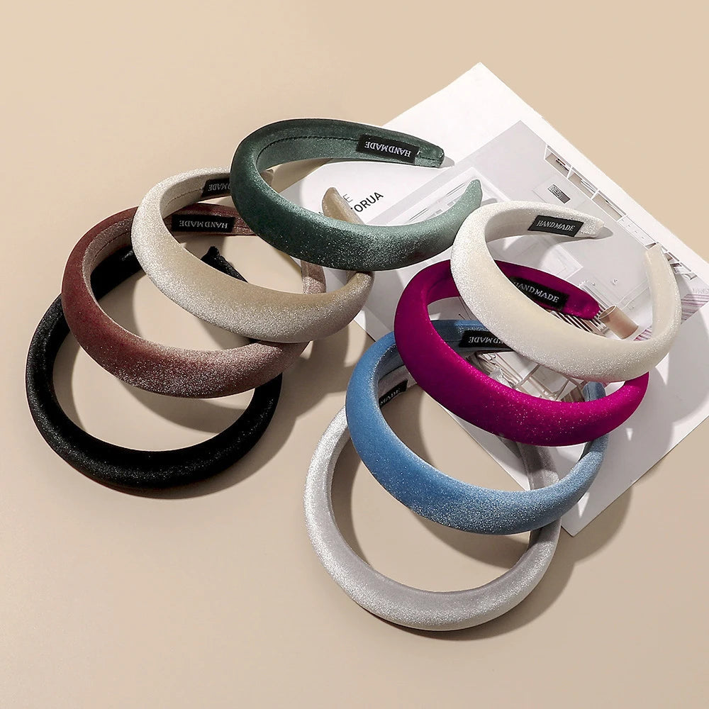 Solid Color Bright Velvet Hair Hoop Korean Girls Fashion Soft Sponge Outing Daily Hair Band Accessories Furry Padded Headbands