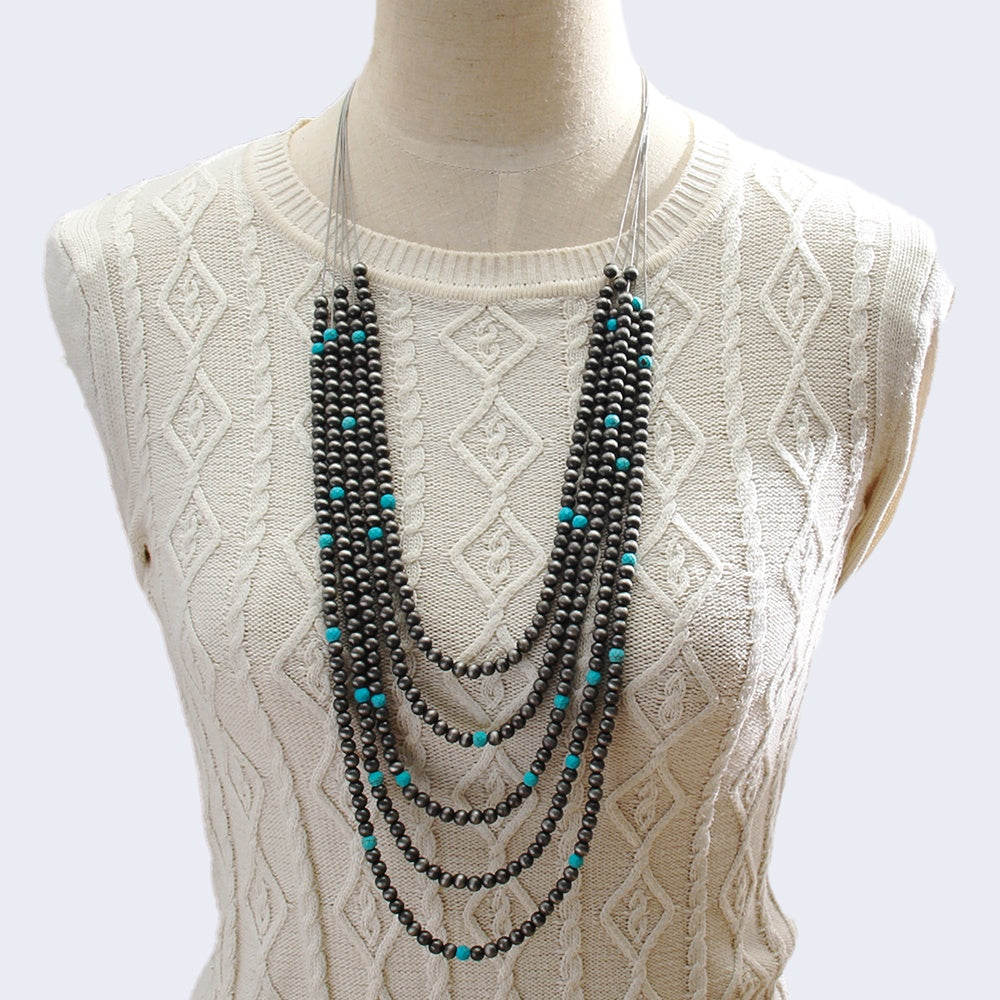 Beautiful Vintage Jewelry 5 Layer Turquoise Beads Necklaces Navajo Pearl Beads Women Necklace Gift