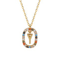 Factory OEM English Letters Fine Jewelry 14K Gold Plated Colorful Diamond Zircon 925 Sterling Silver Pendant Necklaces for Women