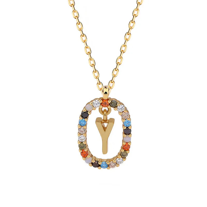 Factory OEM English Letters Fine Jewelry 14K Gold Plated Colorful Diamond Zircon 925 Sterling Silver Pendant Necklaces for Women