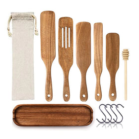 Wholesale Price 100% Natural Eco-friendly Products Teak Non-scratch Kitchen Tools Wooden Spurtle Set