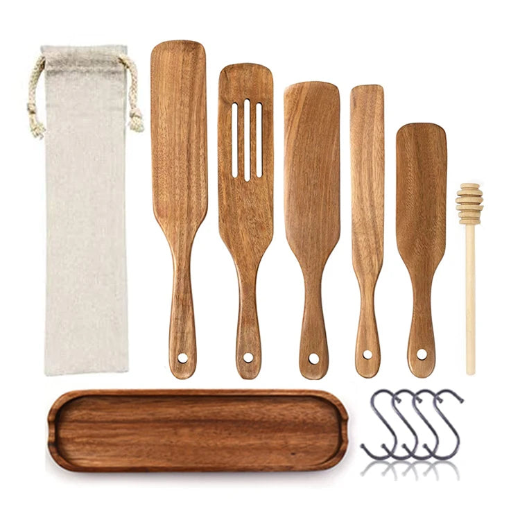 Wholesale Price 100% Natural Eco-friendly Products Teak Non-scratch Kitchen Tools Wooden Spurtle Set
