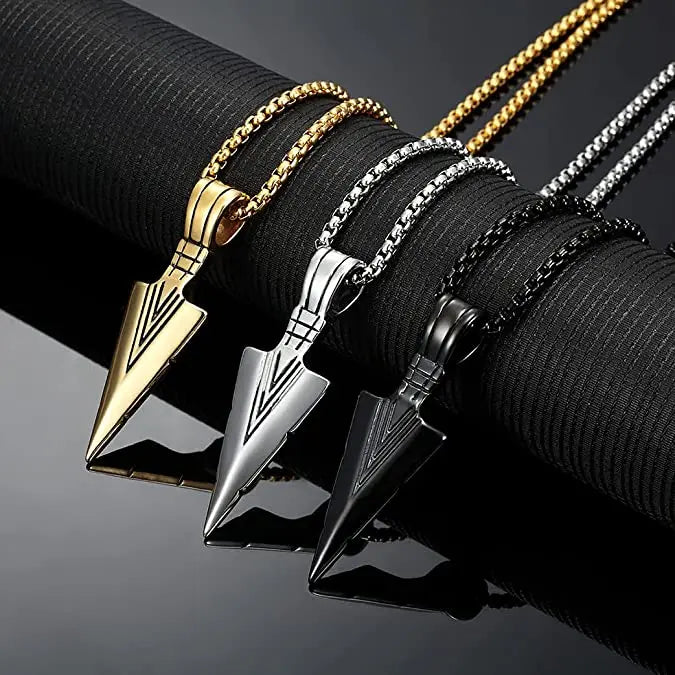 Retro Stainless Steel Mens Gold Spearpoint Arrowhead Arrow Head Vikings Necklace Pendants Spearhead Necklace for Men Gifts