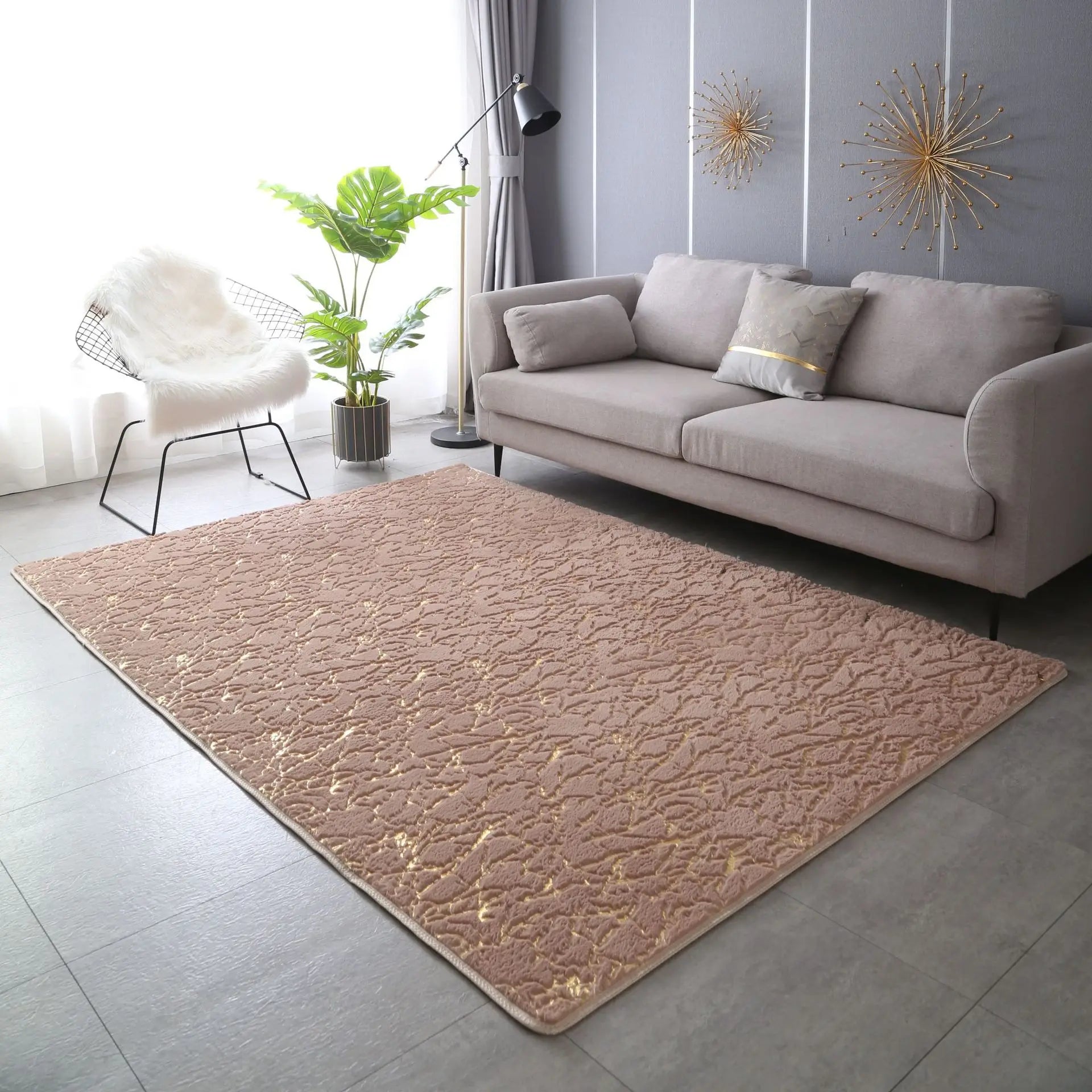 Gold Catch Faux Rabbit Fur 1.5cm Thick Luxury Non-slip Polyester Living Room Home Decorative Carpet